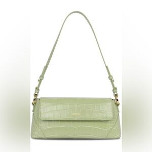 Green Croc-Embossed Shoulder Bag (Free Bundle)